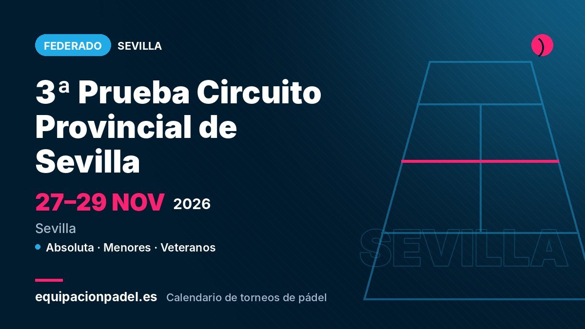 3ª Prueba Circuito Provincial de Sevilla 2026: torneo de pádel federado en Sevilla, del 27 al 29 de noviembre de 2026