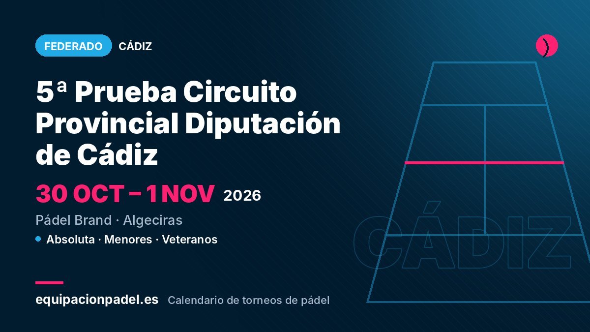 5ª Prueba Circuito Provincial Diputación de Cádiz 2026: torneo de pádel federado en Algeciras (Cádiz), del 30 de octubre al 1 de noviembre de 2026