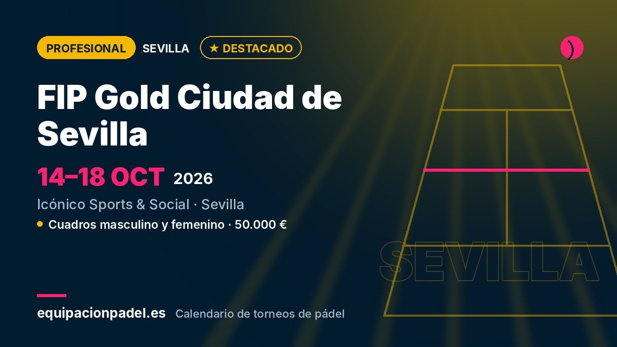 FIP Gold Ciudad de Sevilla 2026: torneo de pádel profesional en Sevilla, del 14 al 18 de octubre de 2026