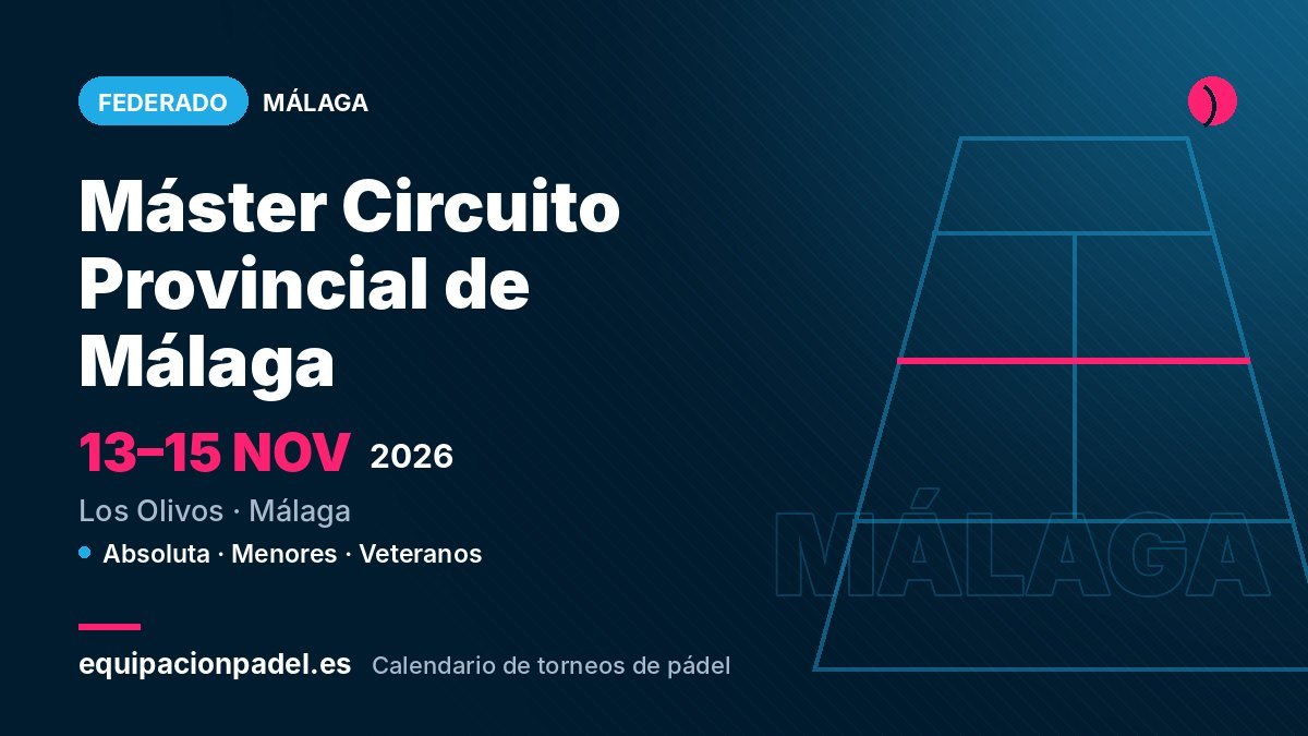 Máster Circuito Provincial de Málaga 2026: torneo de pádel federado en Málaga, del 13 al 15 de noviembre de 2026